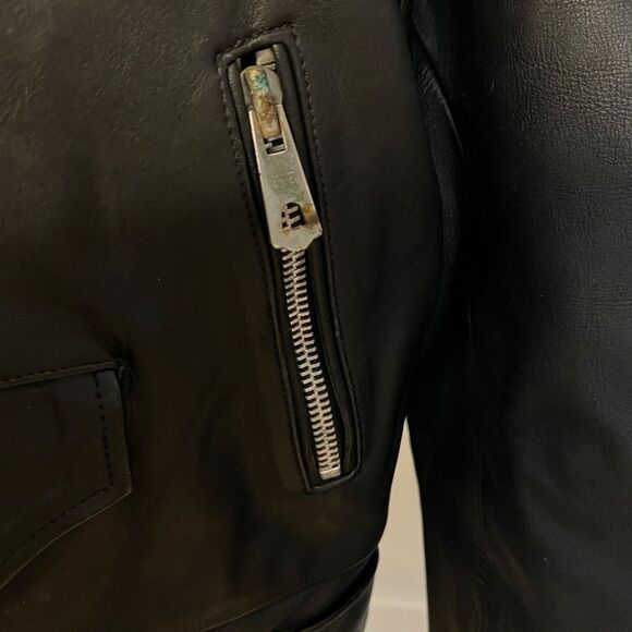 Ripples 90's Vintage Black Leather Moto Jacket Size 42 - Picture 10 of 13